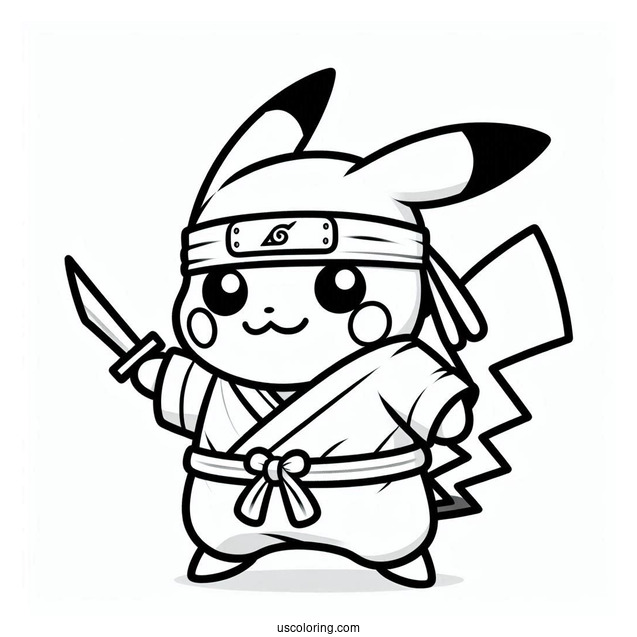 Adorable Ninja Pikachu Coloring Sheet For Kids
