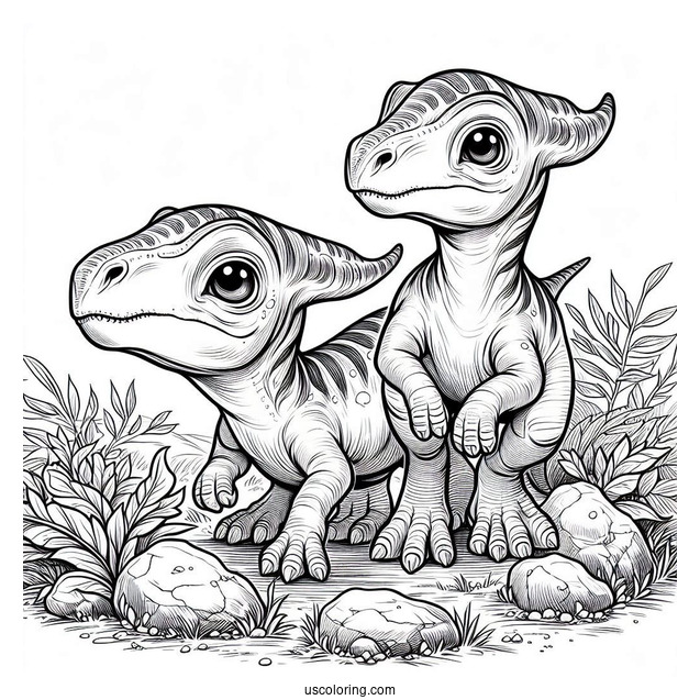Two Young Parasaurolophus Coloring Page