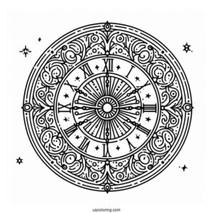 Easy To Color Outline Of a Clock Face