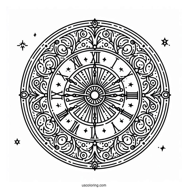 Easy To Color Outline Of a Clock Face