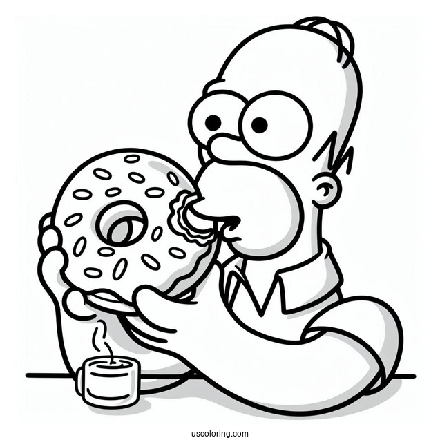 Homer Simpson Eating a Donut To Color