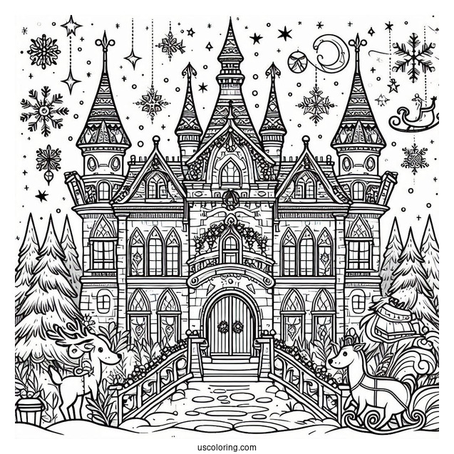 Magical Christmas Palace In The North Pole Coloring Page For Kids