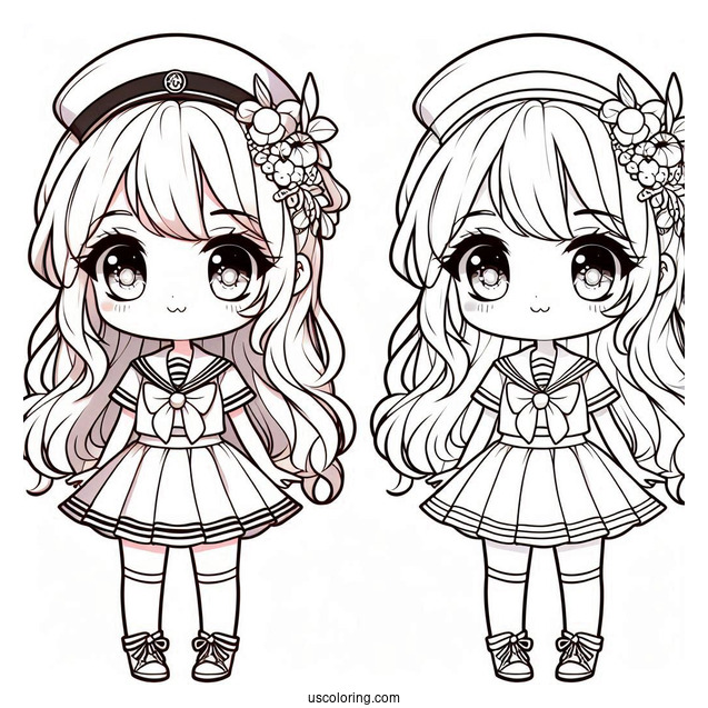 Beautiful Chibi Girl In Sailor Outfit Coloring Page For Kids