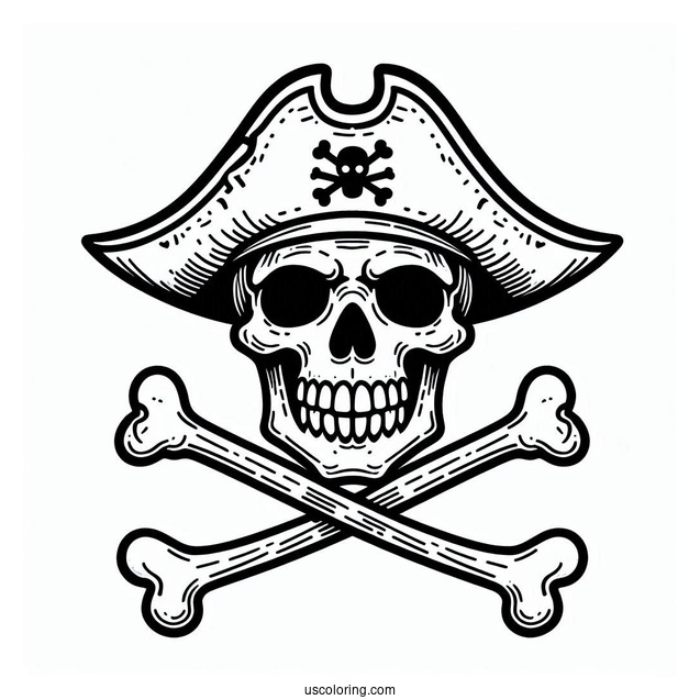 Pirate Skull And Bones Emblem Coloring Sheet