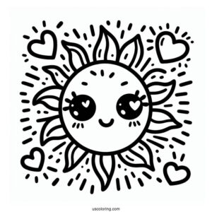 Adorable Summer Coloring Page Of Sun With Love Heart Sunrays For Preschoolers