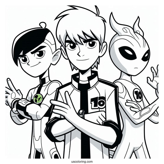 Ben 10 Coloring Page Of And Kevin Levin With Aliens