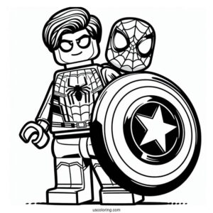 Lego Spider-Man Holding Captain Americas Shield Coloring
