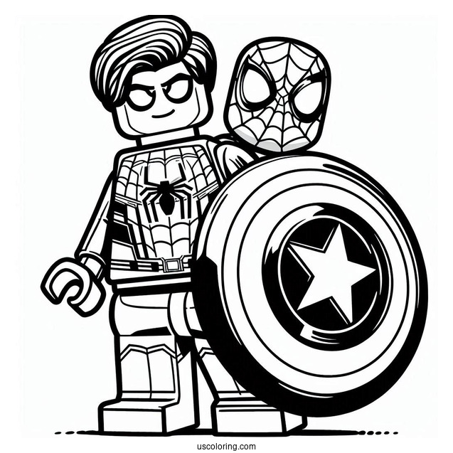 Lego Spider-Man Holding Captain Americas Shield Coloring