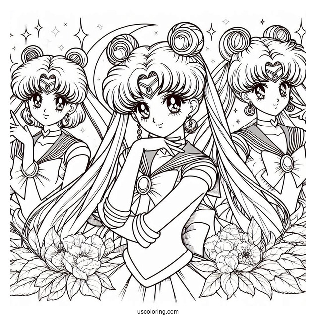 Detailed Coloring Sheet Of Sailor Guardians