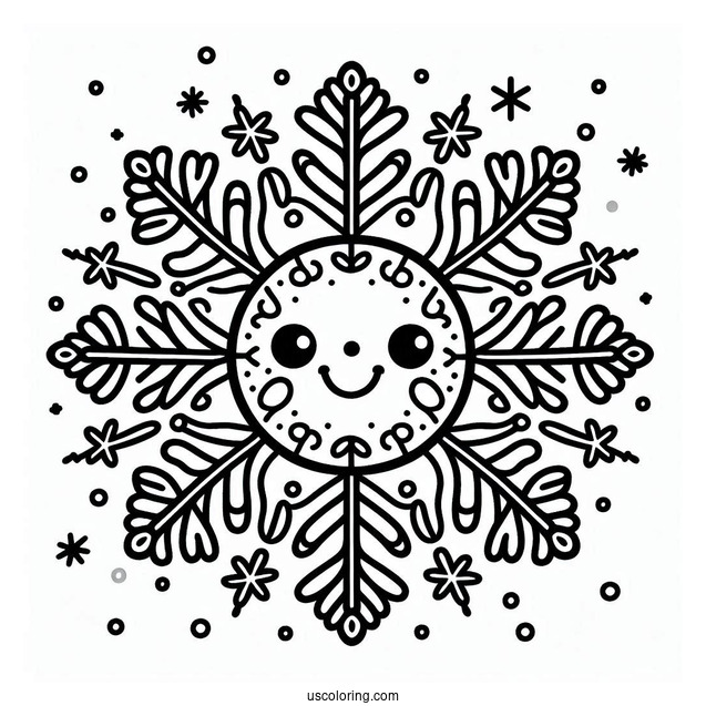 Easy Smiling Snowflake Coloring Page for Preschoolers