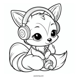 Fox Listening To Music With His Headphones Coloring Sheet