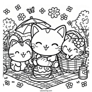 Sumikko Gurashi Coloring Page Of Neko Gattinosh Having Picnic With The Minnikos