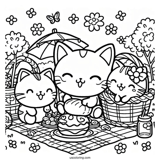 Sumikko Gurashi Coloring Page Of Neko Gattinosh Having Picnic With The Minnikos