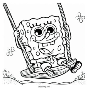Fun SpongeBob Coloring Page Swinging From A Rope