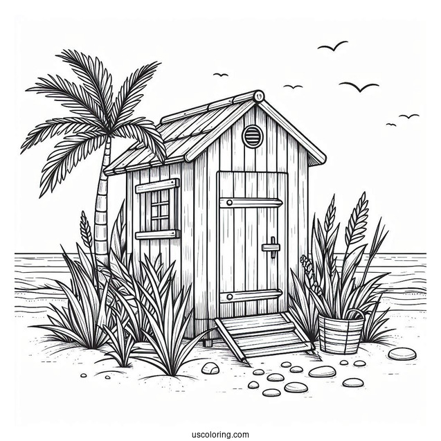 Small Beach Shed With Weeds Coloring Page