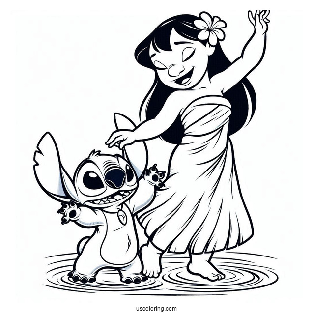 Coloring Page Of Lilo And Stitch Dancing