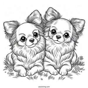 Two Furry Chihuahua Coloring Page Laying On Grass