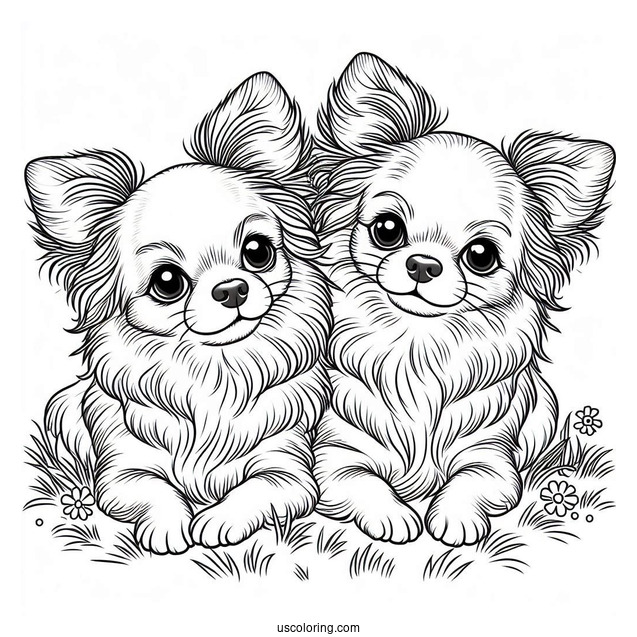 Two Furry Chihuahua Coloring Page Laying On Grass