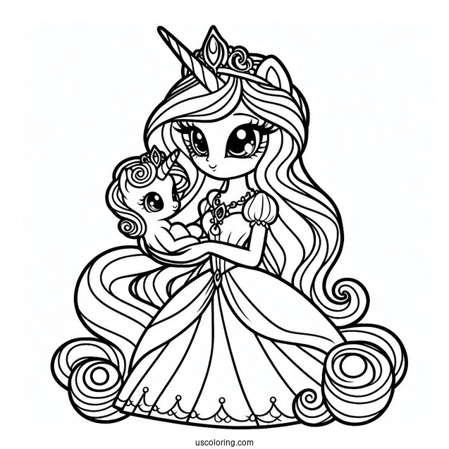 Princess Moonlove With Baby Rarity Coloring Page