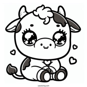 Cute Kawaii Cow Coloring Page