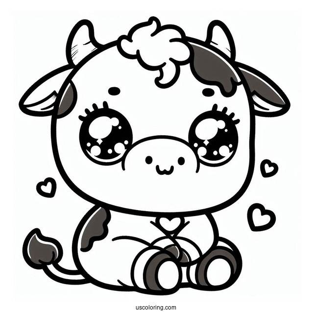 Cute Kawaii Cow Coloring Page