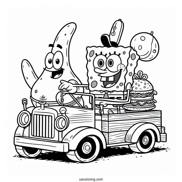 SpongeBob And Patrik Driving The Patty Wagon