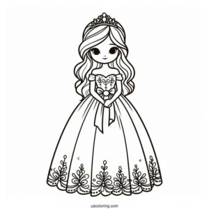 Easy Princess Daisy Coloring Page In Gown For Kids