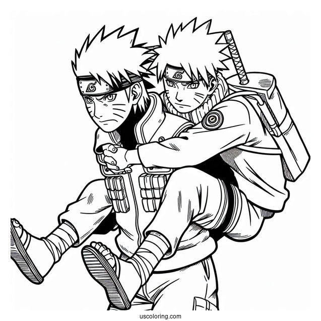 Kakashi Coloring Page Carrying Naruto On His Back