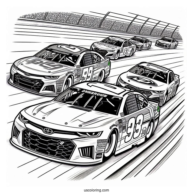 Realistic NASCAR Coloring Page Cup Series Cars On Race Track