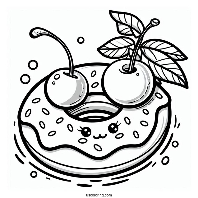 Donut Coloring Page With Cherry Lounging In A Floaty