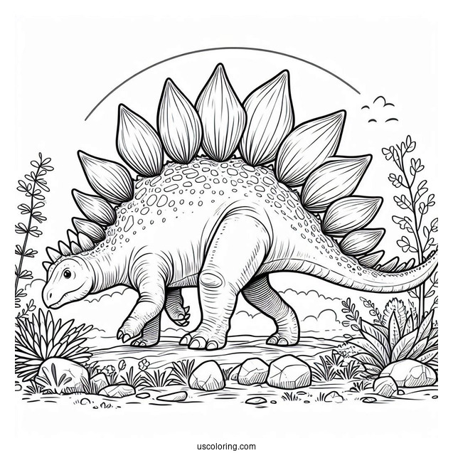Simple Stegosaurus Coloring Page Walking On Rocky Terrain