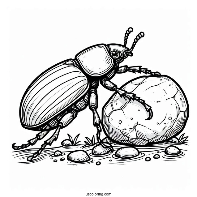 Dung Beetle Coloring Page Moving A Rock For Kids