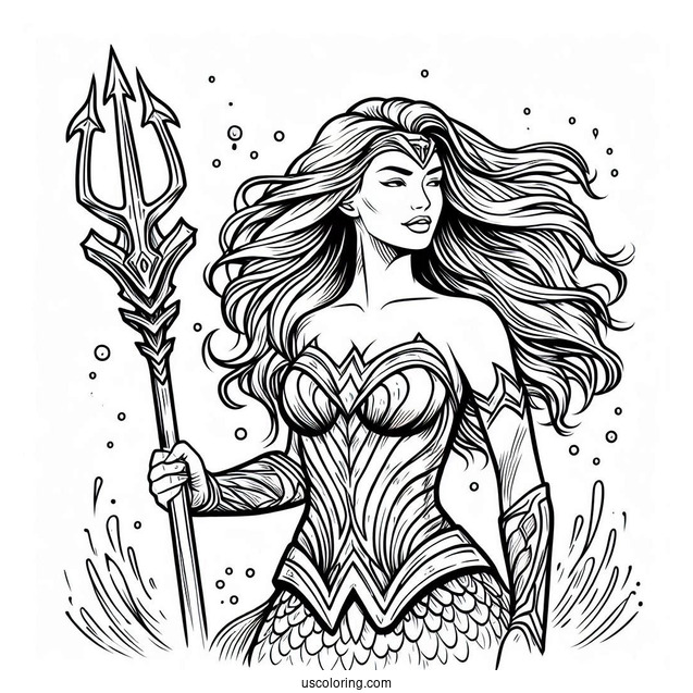 Aquaman Coloring Page Justice League Mera Holding A Trident