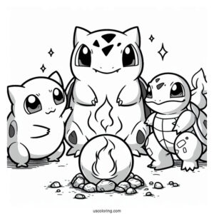 Bulbasaur Coloring Page Showing Togepi To Pikachu And Squirtle