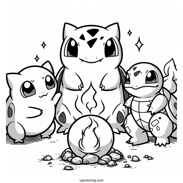 Bulbasaur Coloring Page Showing Togepi To Pikachu And Squirtle