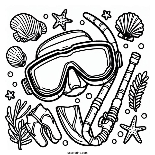 Summer Coloring Page Of Snorkeling Gear