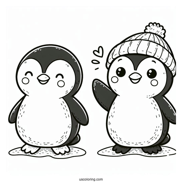 Cute Happy Penguin Coloring In For Preschoolers