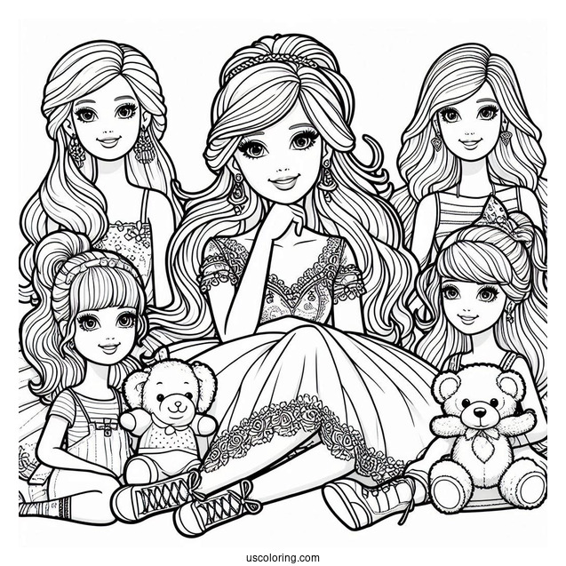 Barbie And Friends Coloring Sheet