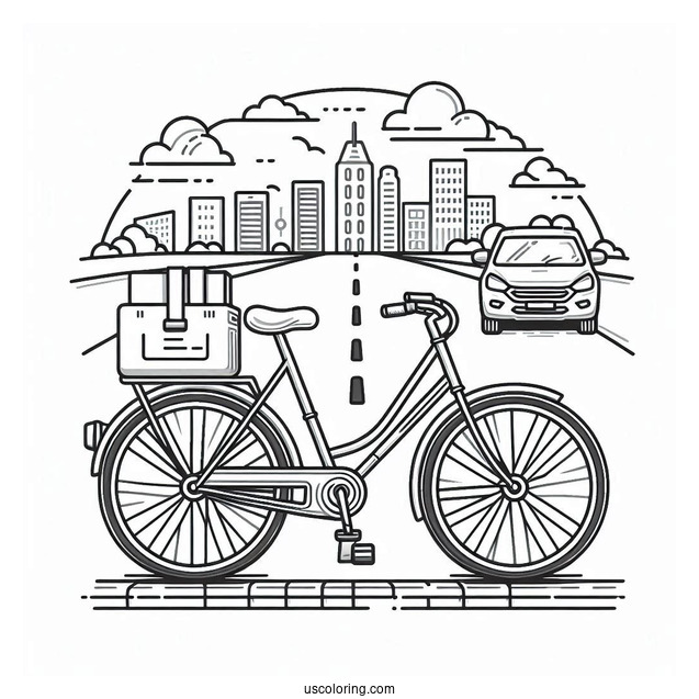 Delivery Bicycle Coloring Page Parked On The Road