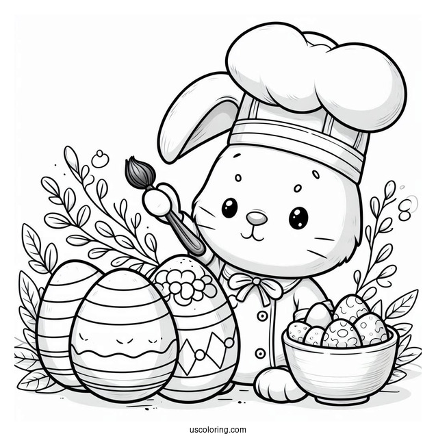 Rabbit Chef Painting Easter Coloring Page Of Eggs