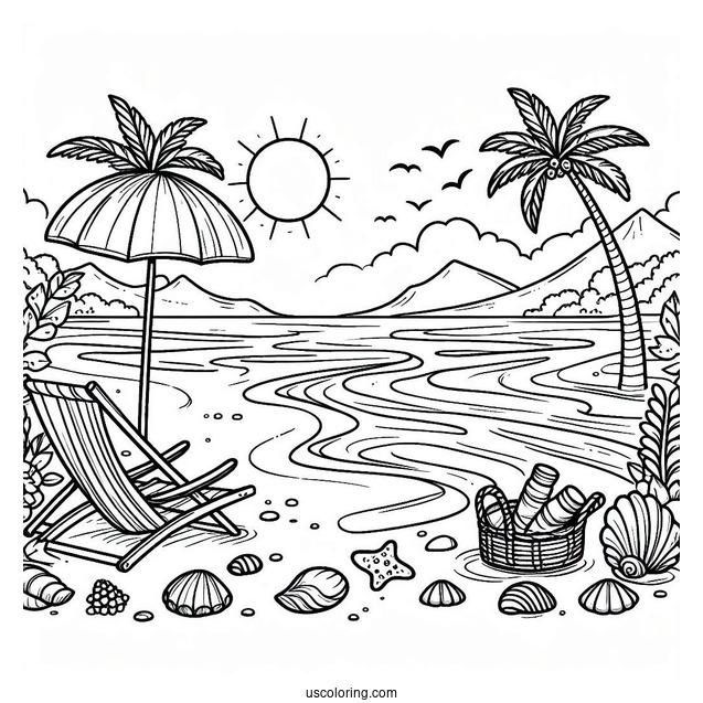 Easy Beach Coloring Page Landscape