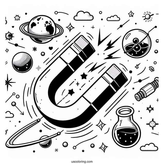 Science Coloring Page Of Magnet Showing Magnetic Force