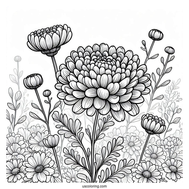 Flower Coloring Pages Of Chrysanthemum In The Field