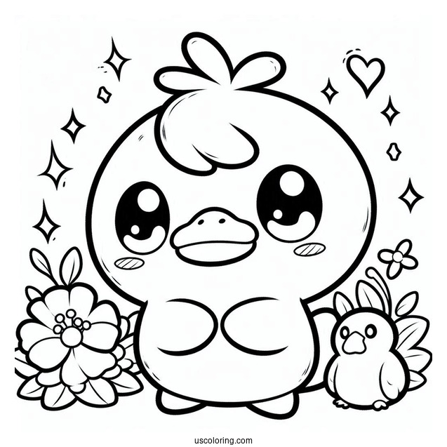 Kawaii Chibi Misty With Psyduck Coloring Page For Preschoolers