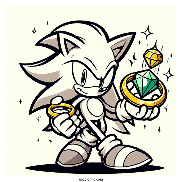 Simple Sonic Exe Coloring Page Holding Chaos Emerald And Gold Ring