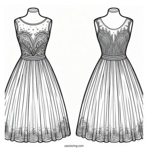 Full Length Dress Coloring Page With Sheer Beaded Bodice