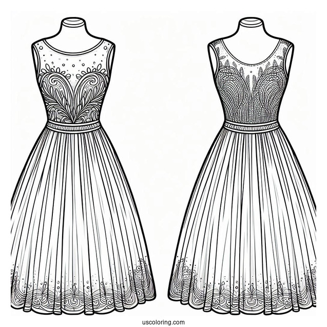 Full Length Dress Coloring Page With Sheer Beaded Bodice