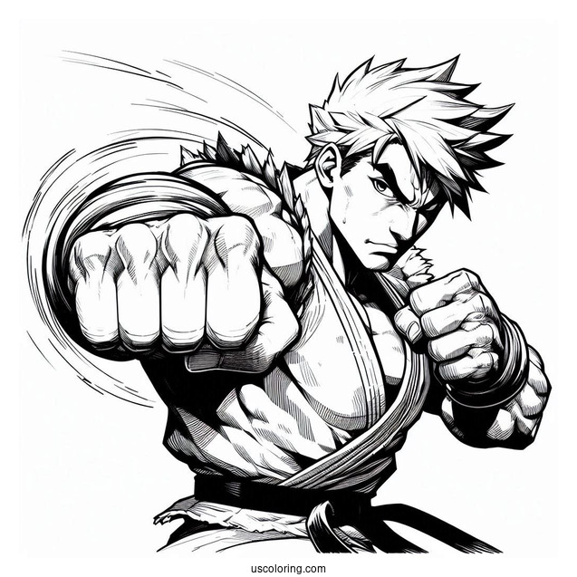 Street Fighter Coloring Page Of Makoto Punching The Air
