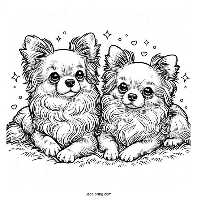 Two Furry Chihuahua Coloring Page Laying On Grass