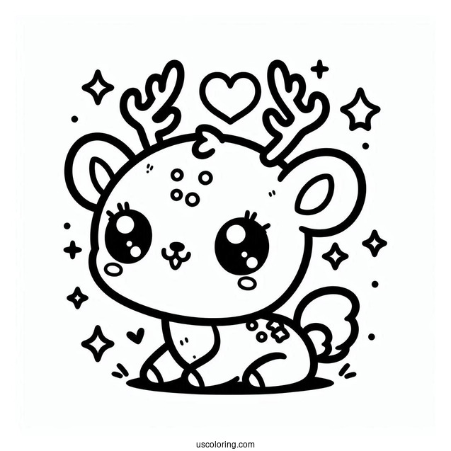 Adorable Kawaii Themed Reindeer To Color